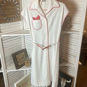 Vintage Dress with Rope Belt and Pocket Kerchief Red and White